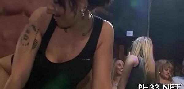  Plenty of gang bang on dance floor blow jobs from blondes with sperm at face